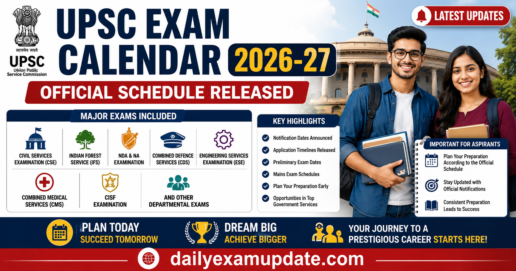 UPSC Recruitment Calendar 2026-27 Released; Notification Dates for Civil Services, NDA, CDS and More Announced