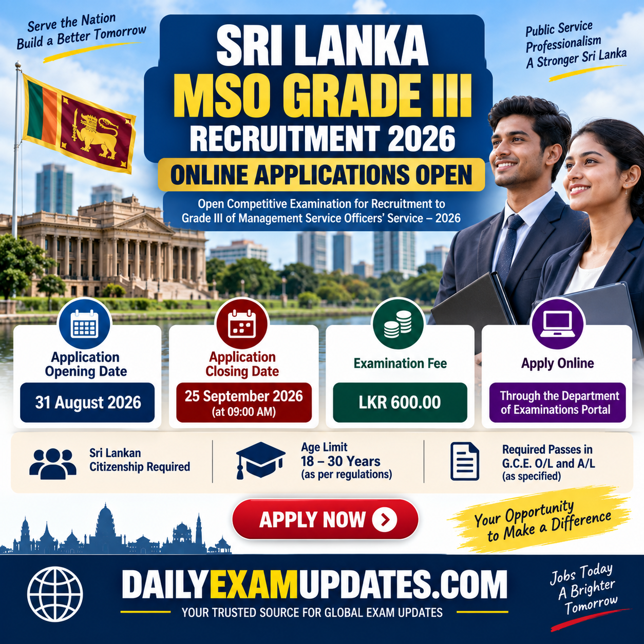 Sri Lanka MSO Grade III Recruitment 2026 Online Applications Open, Apply by September 25