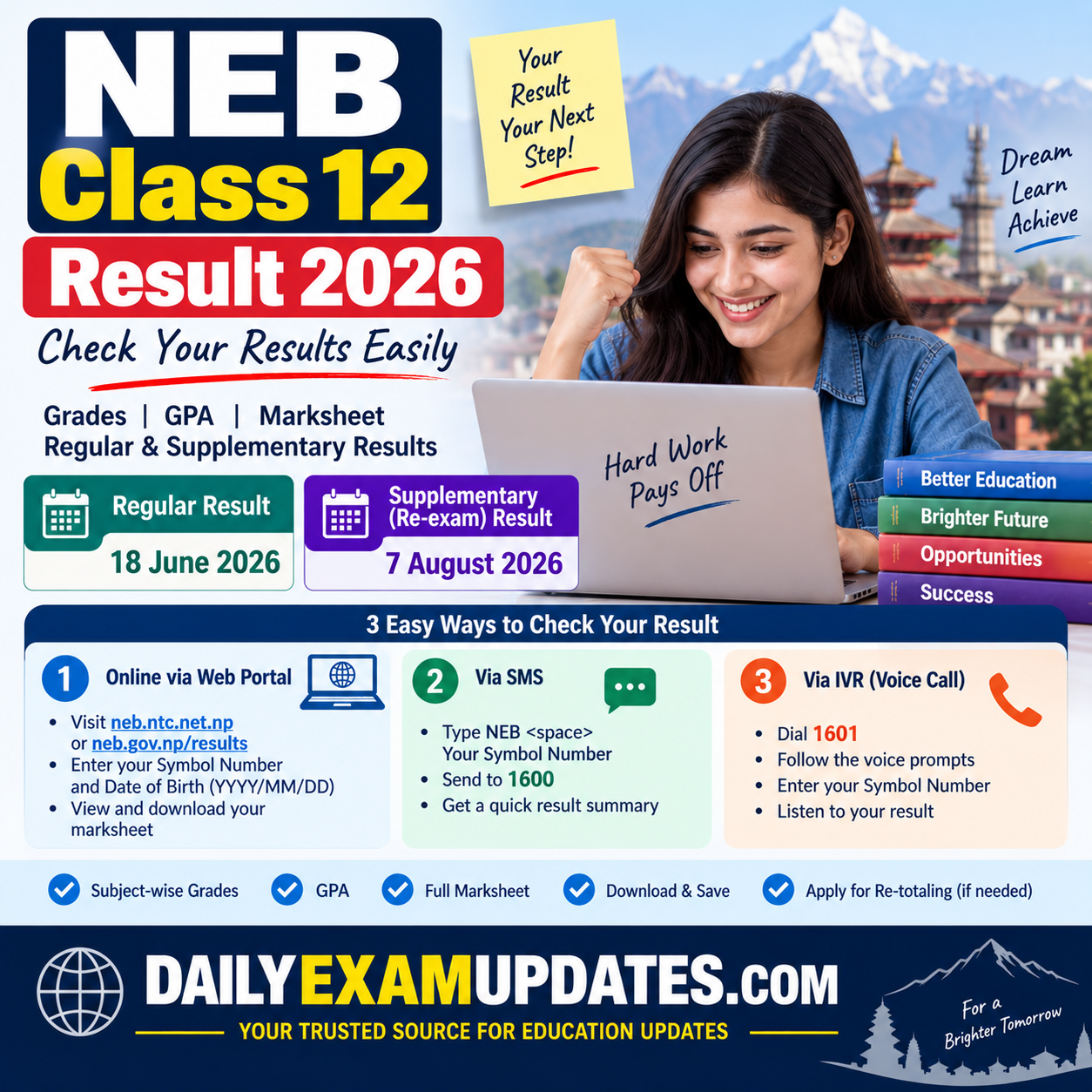 NEB Class 12 Result 2026 | Check Regular and Supplementary Results, Grades, GPA and Marksheet