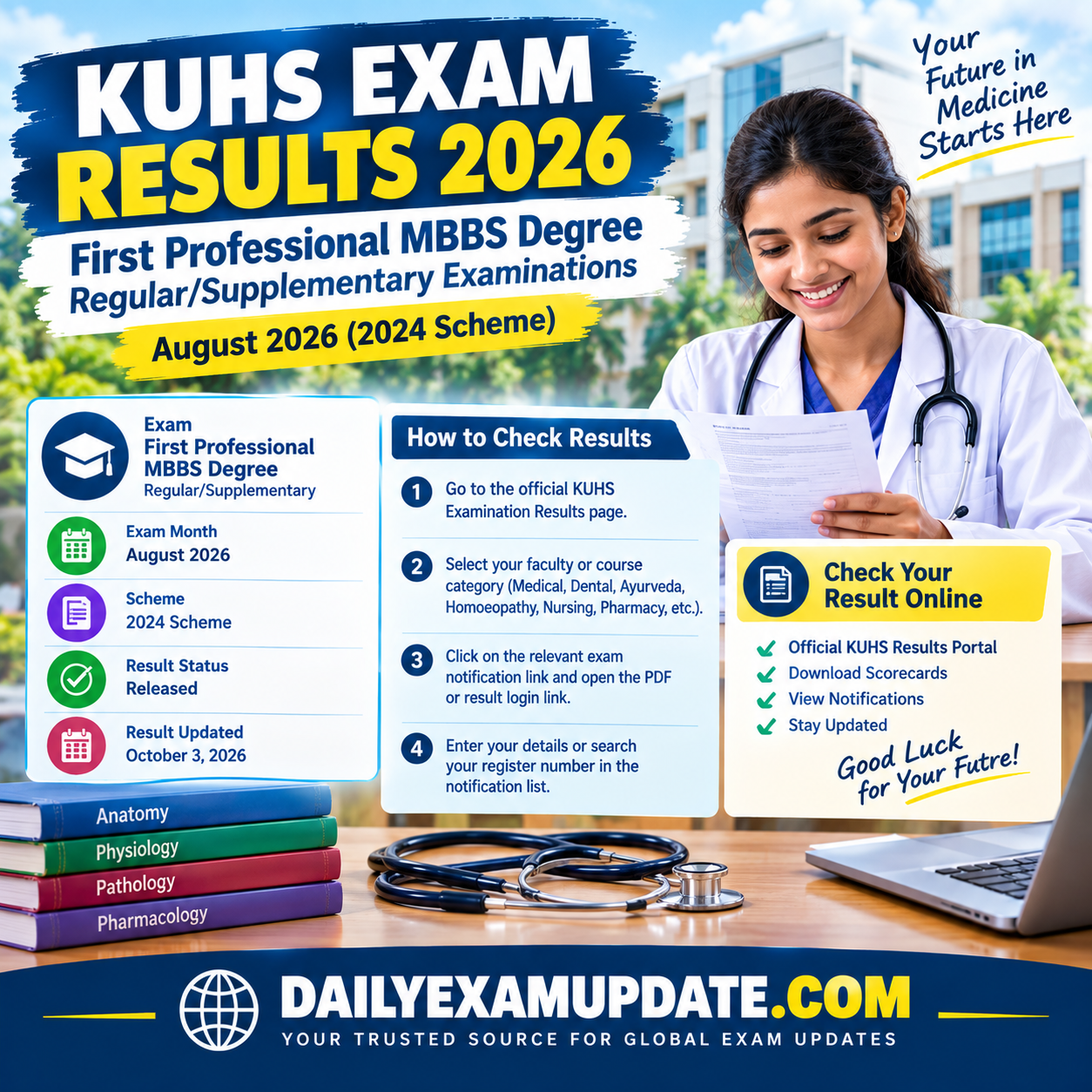 KUHS Exam Results 2026 for First Professional MBBS Degree Regular and Supplementary Examinations August 2026